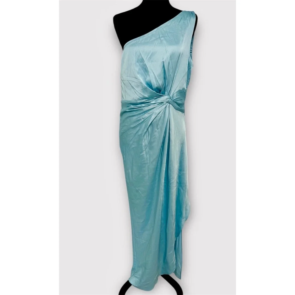 Abercrombie & Fitch One Shoulder Maxi Dress Women LT‎ Light Blue NEW Satin Twist